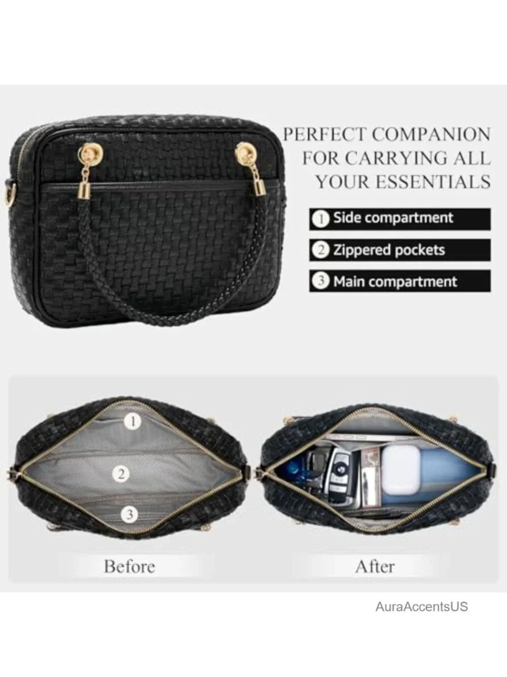 Woven Vegan Leather Crossbody Camera Bag with Braided Handle